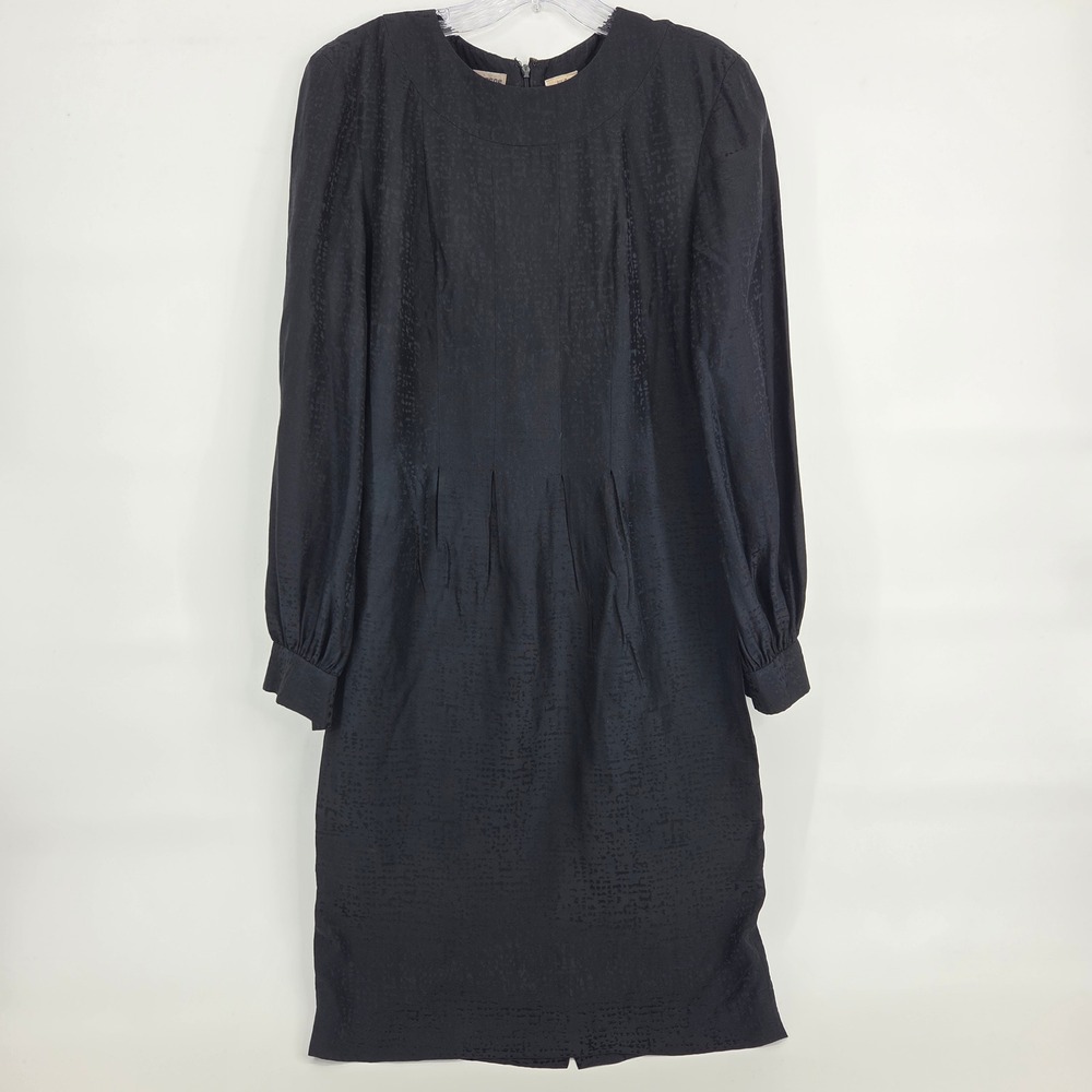 Liz Claiborne Silk Dress 4 Black Jacquard geometric Long Sleeve Vintage 80s 90s